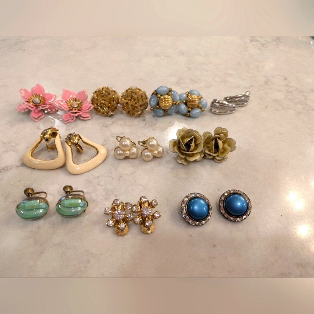 Elegant Multicolor Clips On Earrings Set Of 10 Pairs